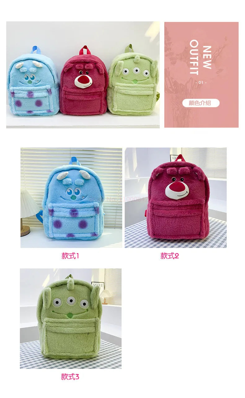 New Lotso Alien Cartoon Funny Plush Backpack Students Large Capacity Bag Girls Casual Soft Stuffed Schoolbag Lightening Bag