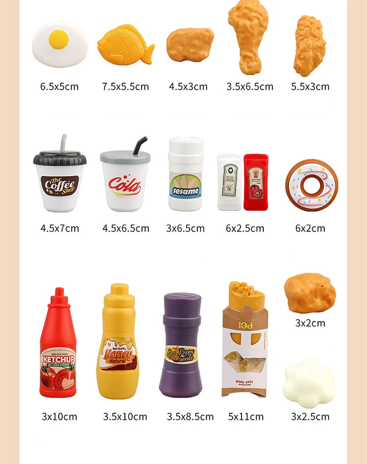 Children Food Kitchen Toys Set Girl Pretend Play House Simulation Bread Burger Pizza Cooking Game Kitchen Play Props Accessories