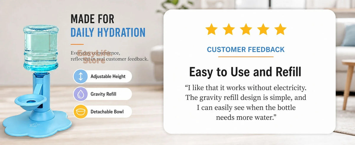 Automatic Cat Dog Water Dispenser No Electricity No Filter Adjustable Height Gravity Pet Water Fountain for Cats and Small Dogs