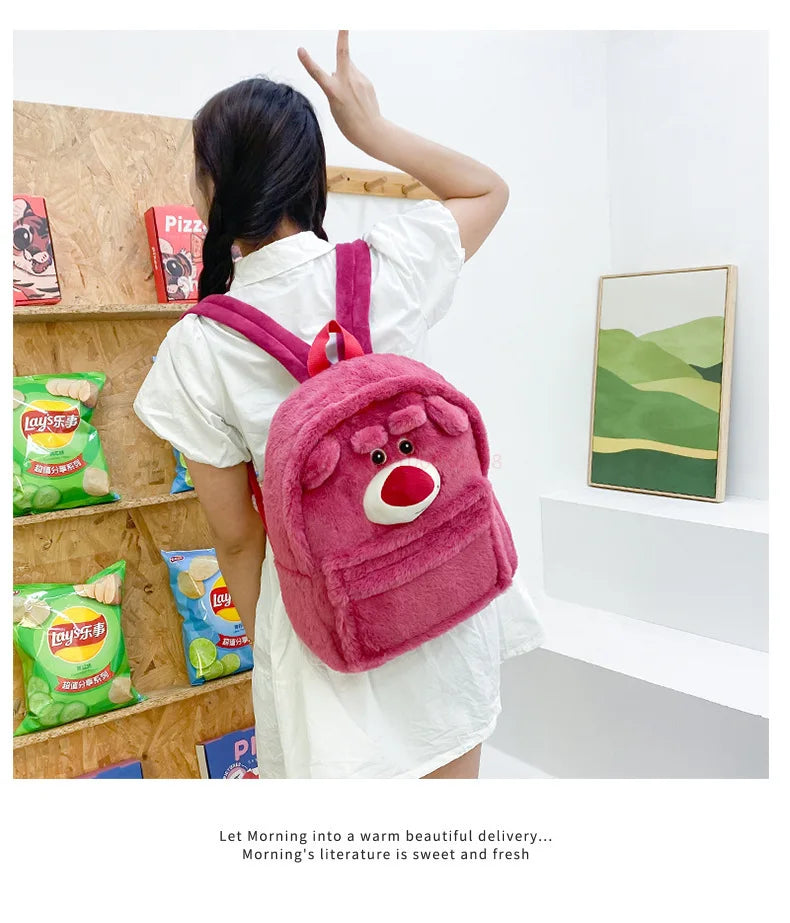 New Lotso Alien Cartoon Funny Plush Backpack Students Large Capacity Bag Girls Casual Soft Stuffed Schoolbag Lightening Bag