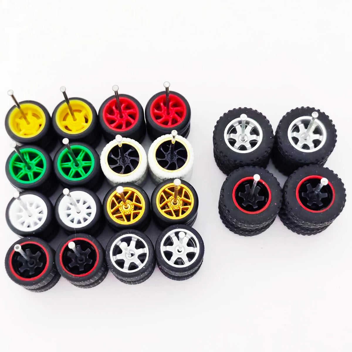 10 Sets 11/12/13/14/17mm 1/64 Alloy Car Wheels Rubber Tires W Axle for HW/Matchbox/Domeka/Evo 1:64 Car Model SUV Off Road Truck