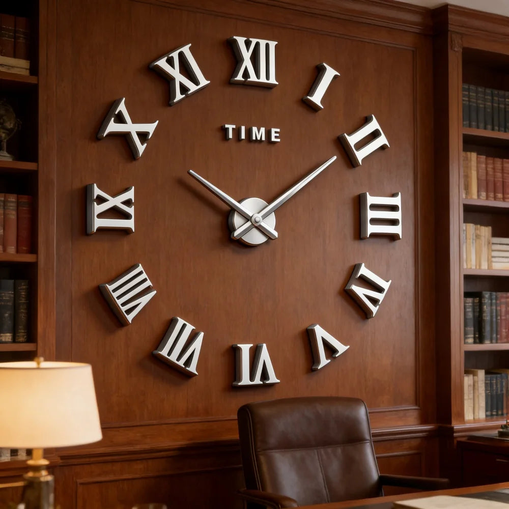 2D/3D Large Roman Numeral Acrylic Mirror Wall Clock Sticker Fashion DIY Quartz Clocks Watch Home Decoration Living Room Stickers