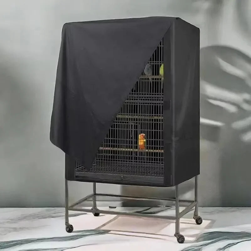 Oxford Cloth Bird Cage Cover - Dustproof Pet Parrot Cage Shade, Durable Black Fabric, Only Cover