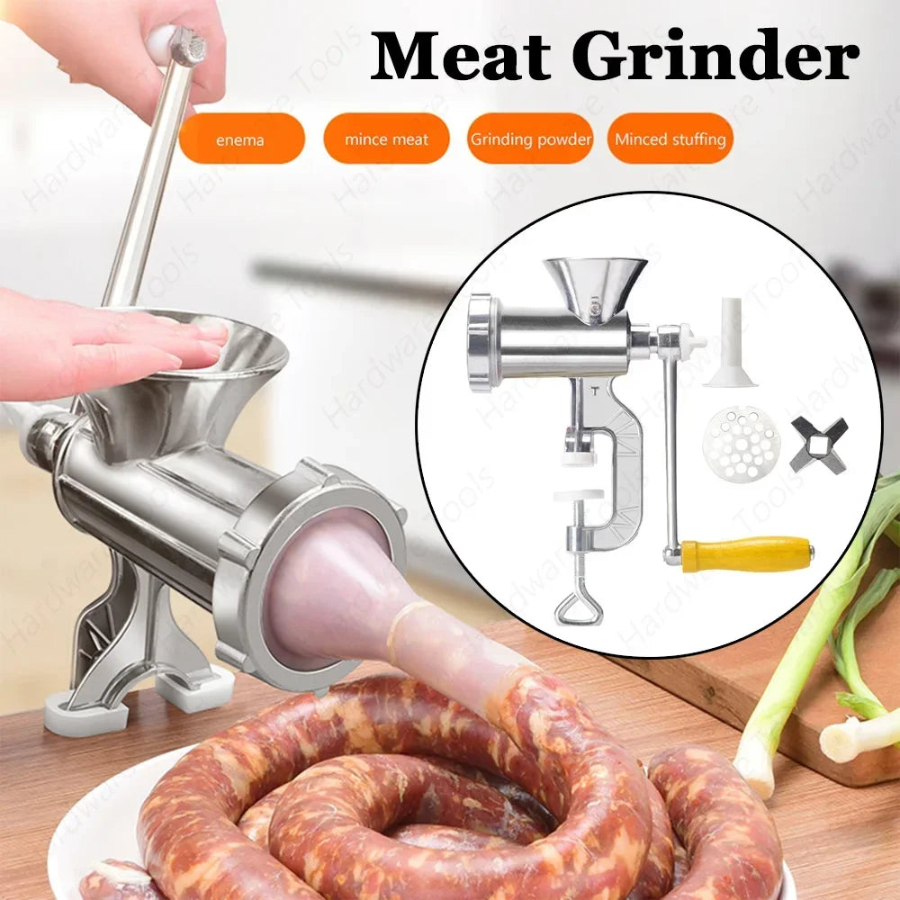 Manual Meat Grinder Stainless Steel Hand Crank Food Processor with Table Clamps Multipurpose Kitchen Tool for Meat Vegetable