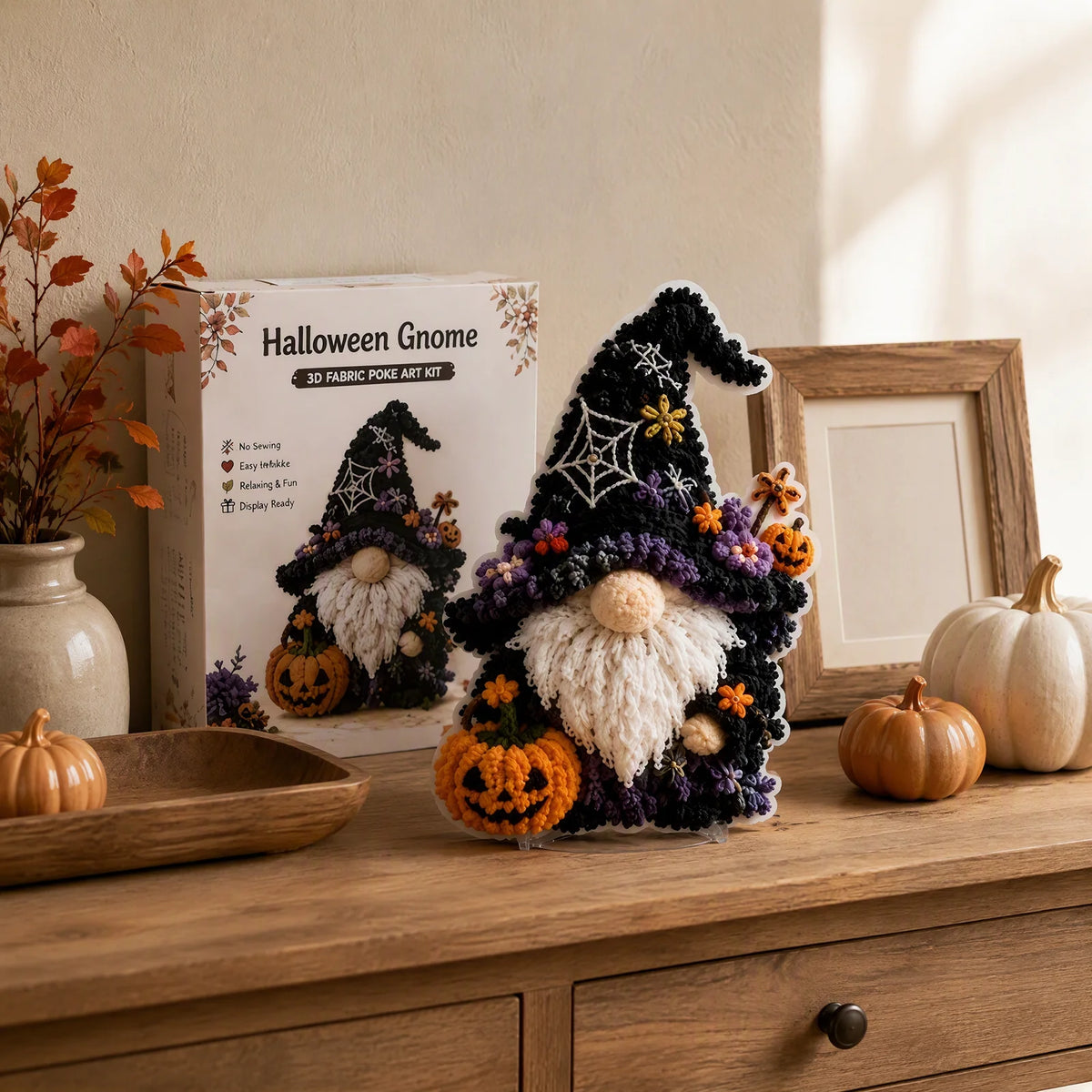 Seasonal Gnome Figurine DIY Fabric Punch Needle Kit 3D Holiday Decoration No Sewing Adult Craft Set
