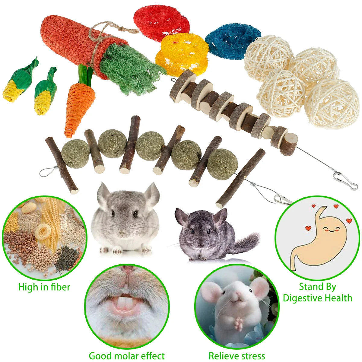 16pcs Small Animal Chew Toys Bundle For Rabbit Bunny Hamster Guinea Chinchillas Tooth Cleaning Molar Grinding Toys Pet Accessori