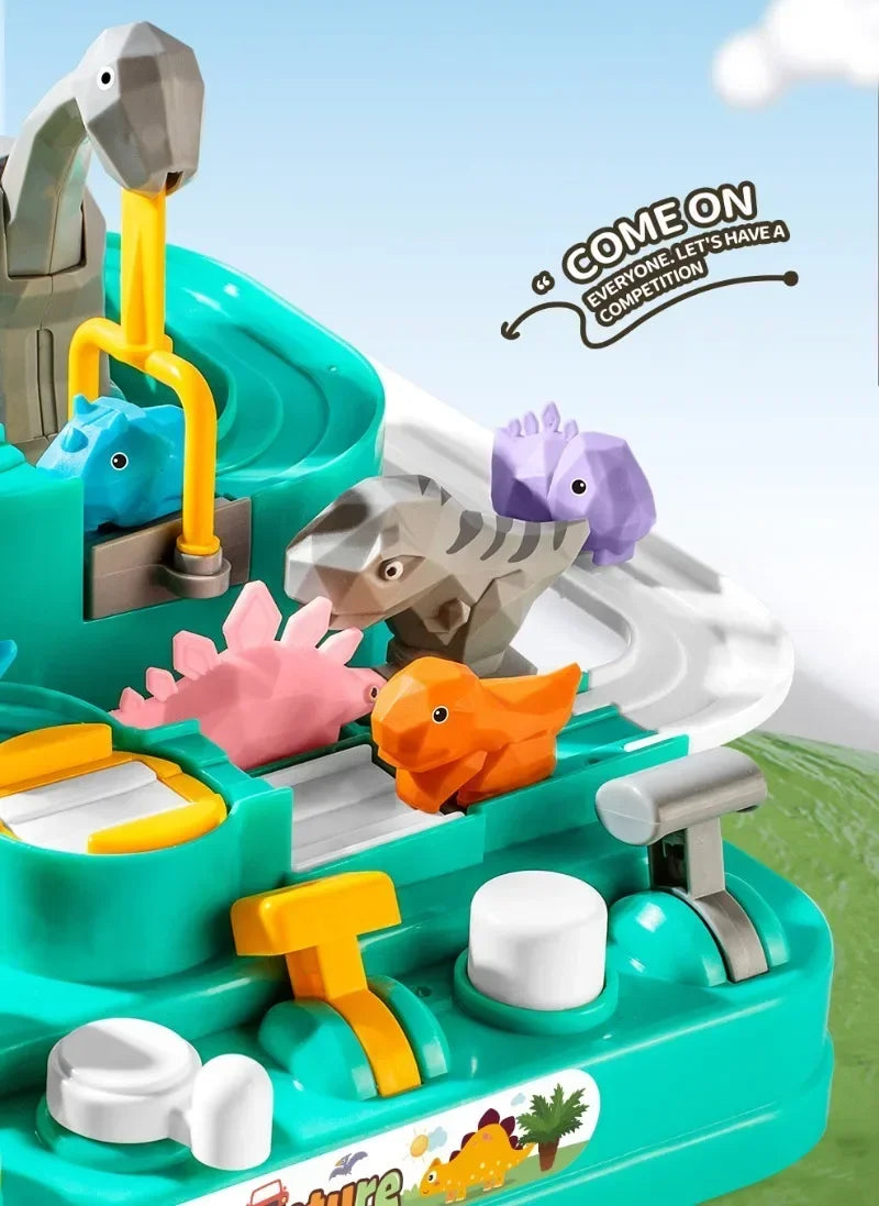 Dinosaur Racing Track Game Set with 2/5 Dino Sliding Cars Toy for Toddlers with Light & Music Birthday Gifts for Boys Girls Kids