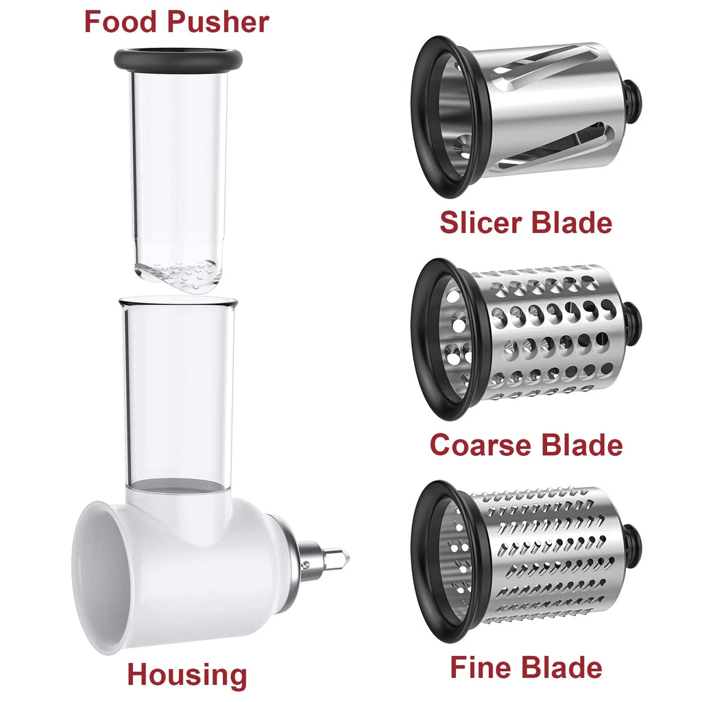 GVODE Stainless Steel Slicer Shredder Attachment for KitchenAid Stand Mixers Salad Maker Grinding Powder with 4 Blades