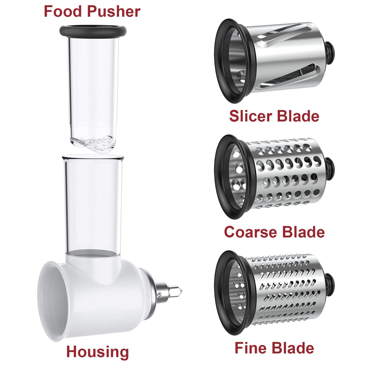 GVODE Stainless Steel Slicer Shredder Attachment for KitchenAid Stand Mixers Salad Maker Grinding Powder with 4 Blades