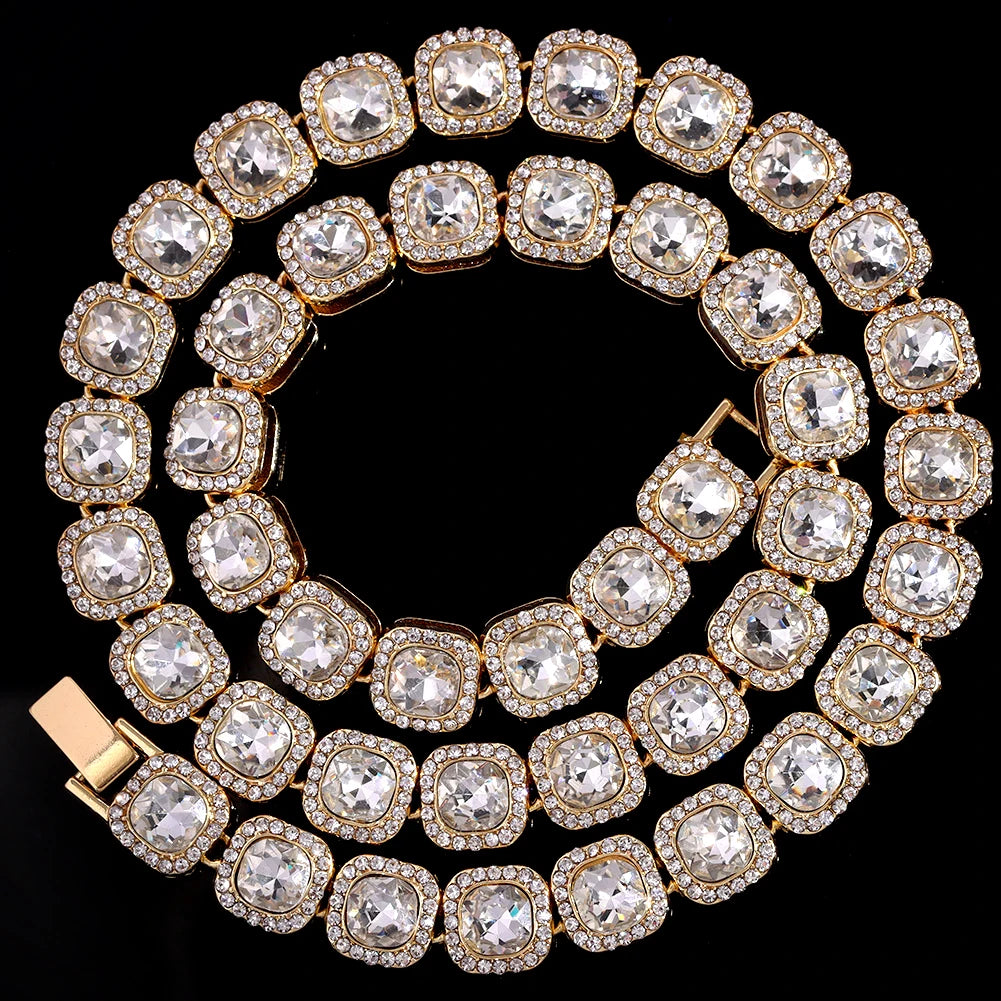 13/14/20MM HipHop Iced Out Chain Cuban Link Chain Necklace For Men Gold Silver Color Rhinestone Pave Men's Birthday Jewelry Gift