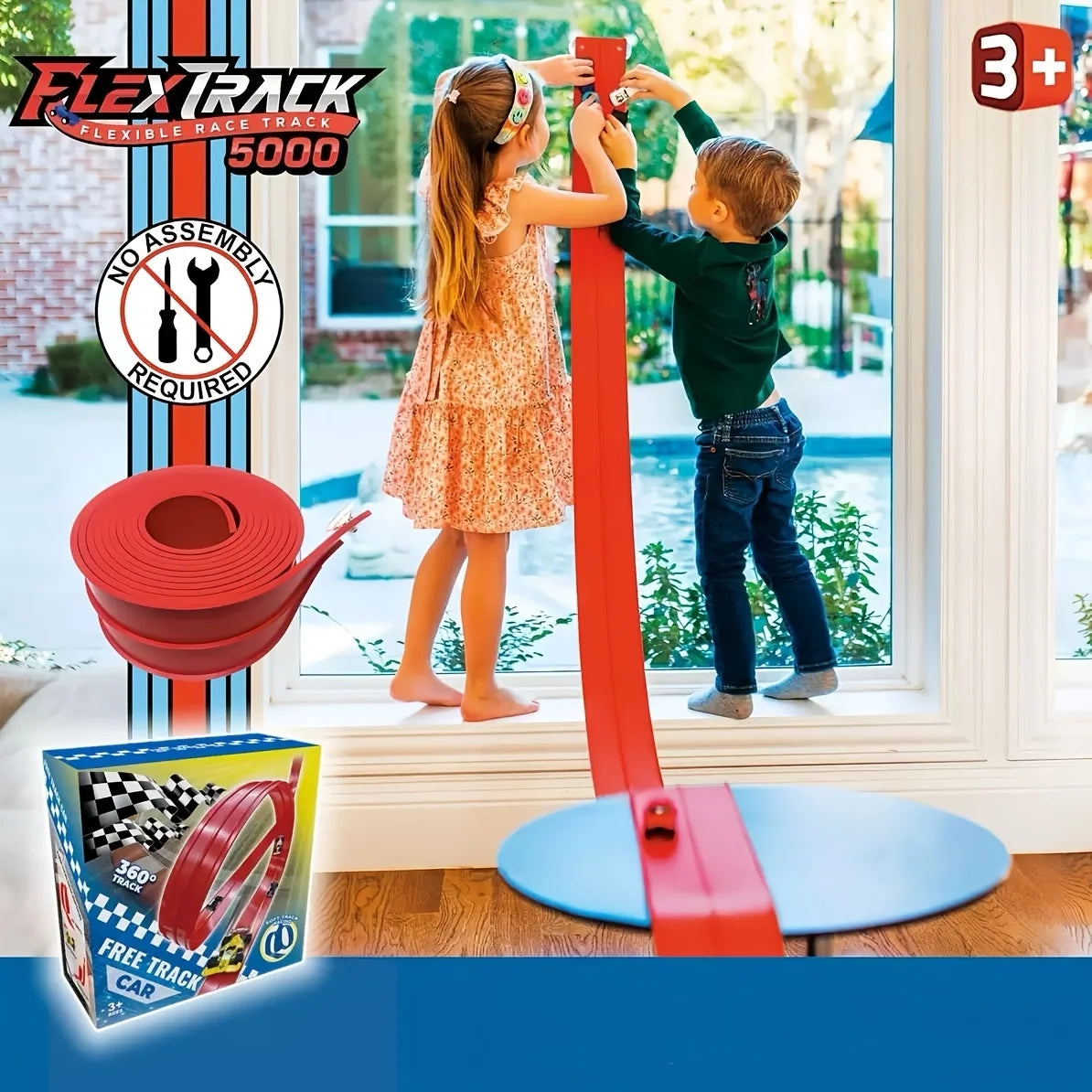 Flexible Race Track Toy Set | 4 Cartoon Cars, 360° Bendable Track, Indoor & Outdoor STEM Play