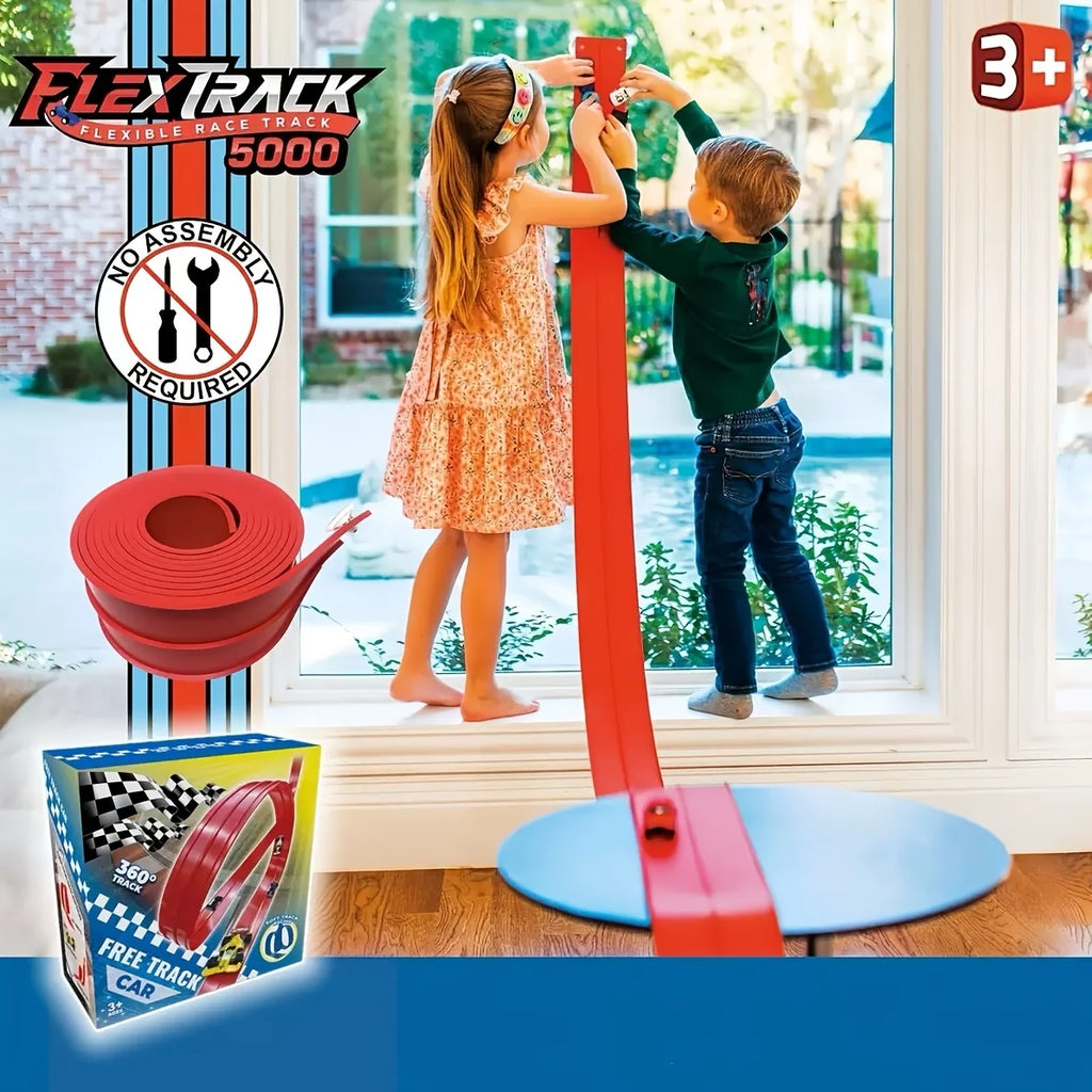 Flexible Race Track Toy Set | 4 Cartoon Cars, 360° Bendable Track, Indoor & Outdoor STEM Play