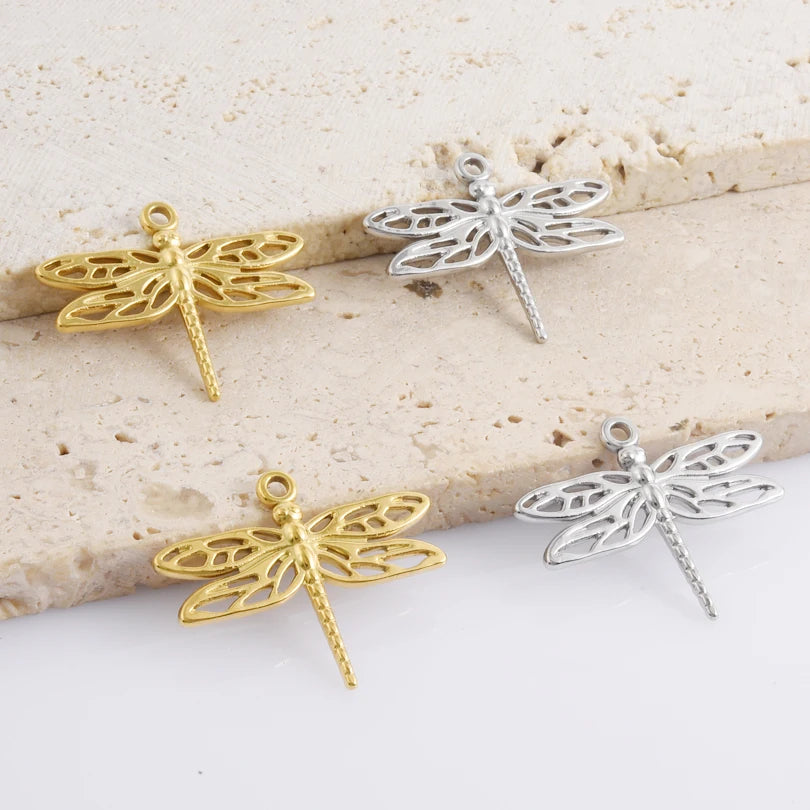 5pcs Stainless Steel Bee Spider Cicada Butterfly Dragonfly Flower Tree Grass Pendants Insects Charms Jewelry Making Accessories