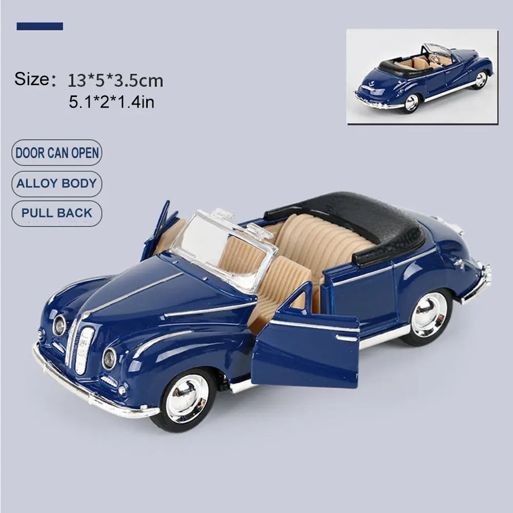 1:32 Alloy Diecast Cabriolet Vintage Car Model Classic Pull Back Car Miniature Vehicle Replica For Collection Decorate Gifts kid