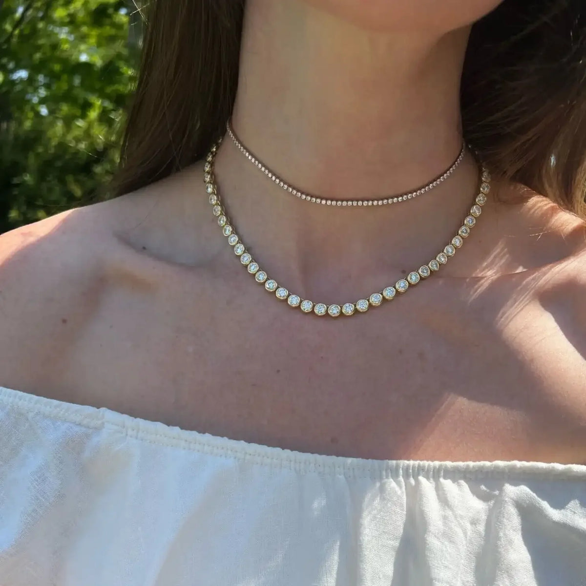 2023 Geometric Round Bezel Setted 5A Cubic Zirconia CZ Tennis Chain Necklace Choker Wedding Gift Women Jewelry