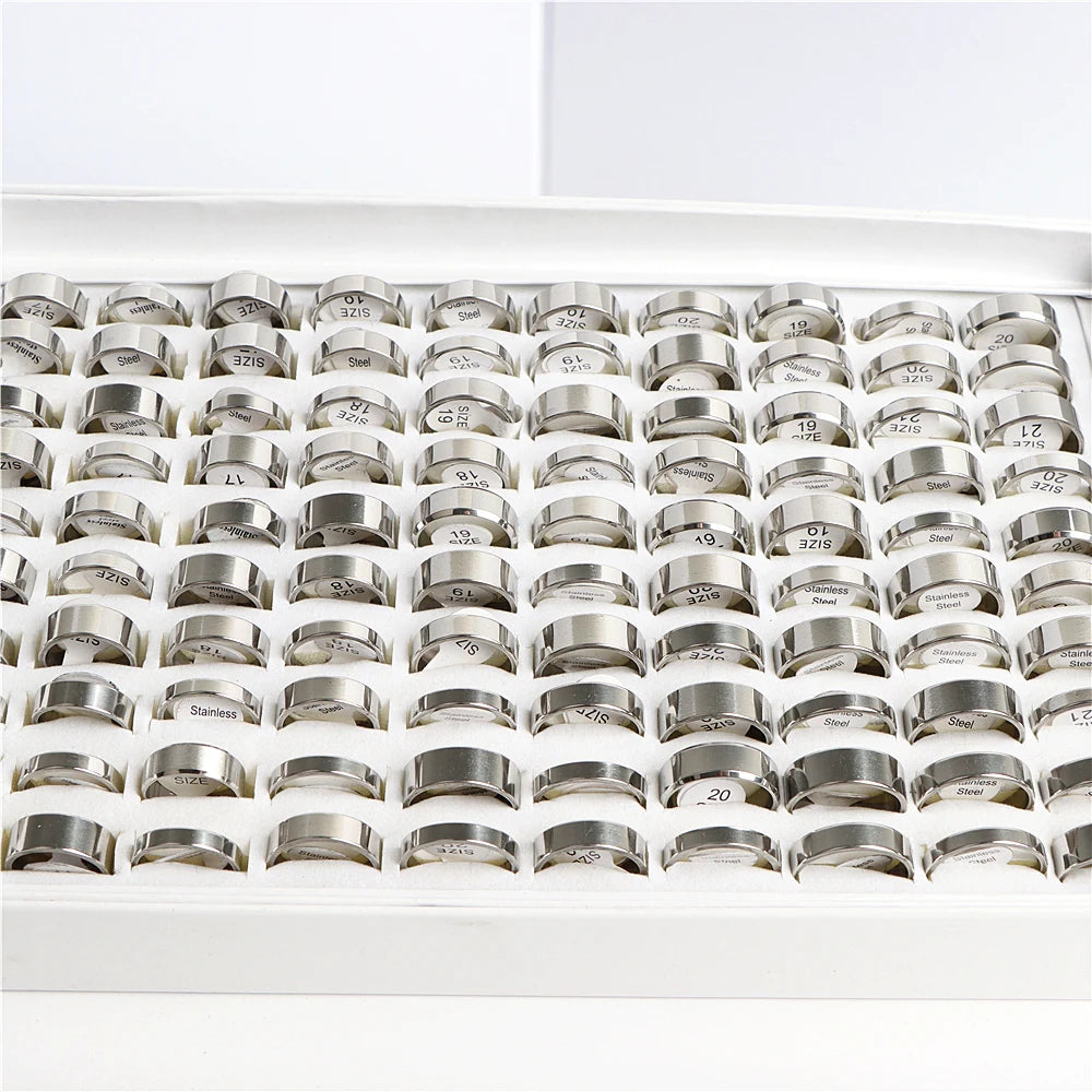 Wholesale 30/50/100/200Pcs/lot Fashion Smooth Stainless Steel Rings For Women Men Mix Size Simple Jewelry Party Gifts