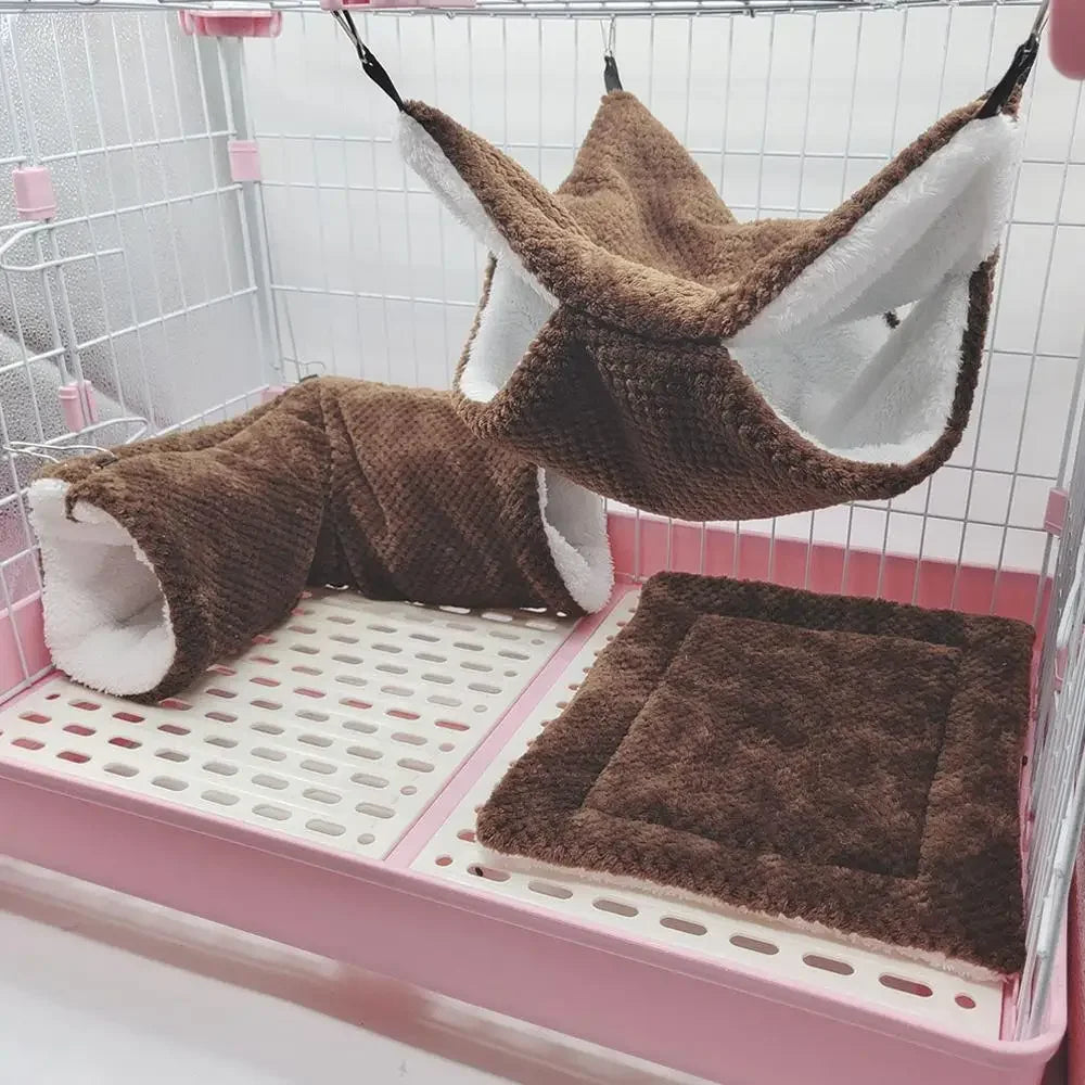 Hamster Nest Winter Bed House Shed Hanging Hammock Cage Tunnel Plush Hideaway for Hamster Guinea Pigs Sugar Small Pe H8z6