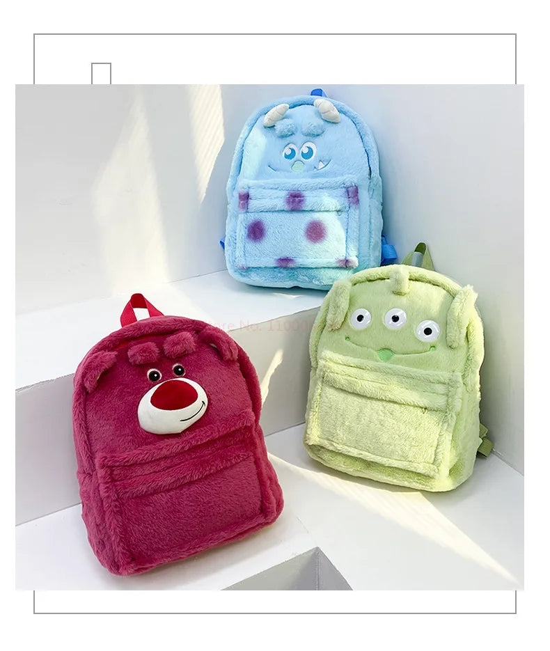 New Lotso Alien Cartoon Funny Plush Backpack Students Large Capacity Bag Girls Casual Soft Stuffed Schoolbag Lightening Bag