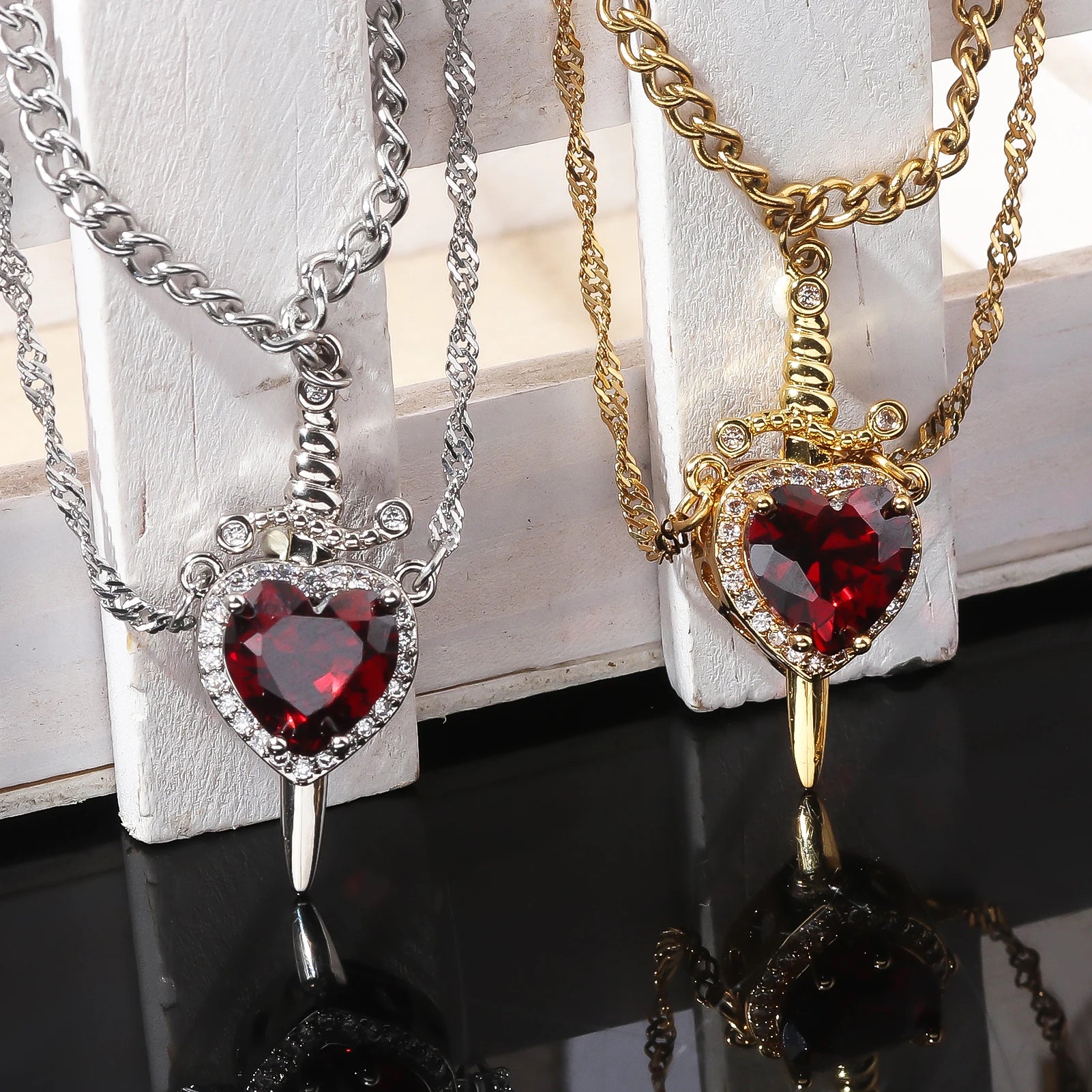 Snow White and the Huntsman Couple Necklace Heart and Sword Pendant Necklace for Women Romantic Valentine's Day Jewelry Gifts