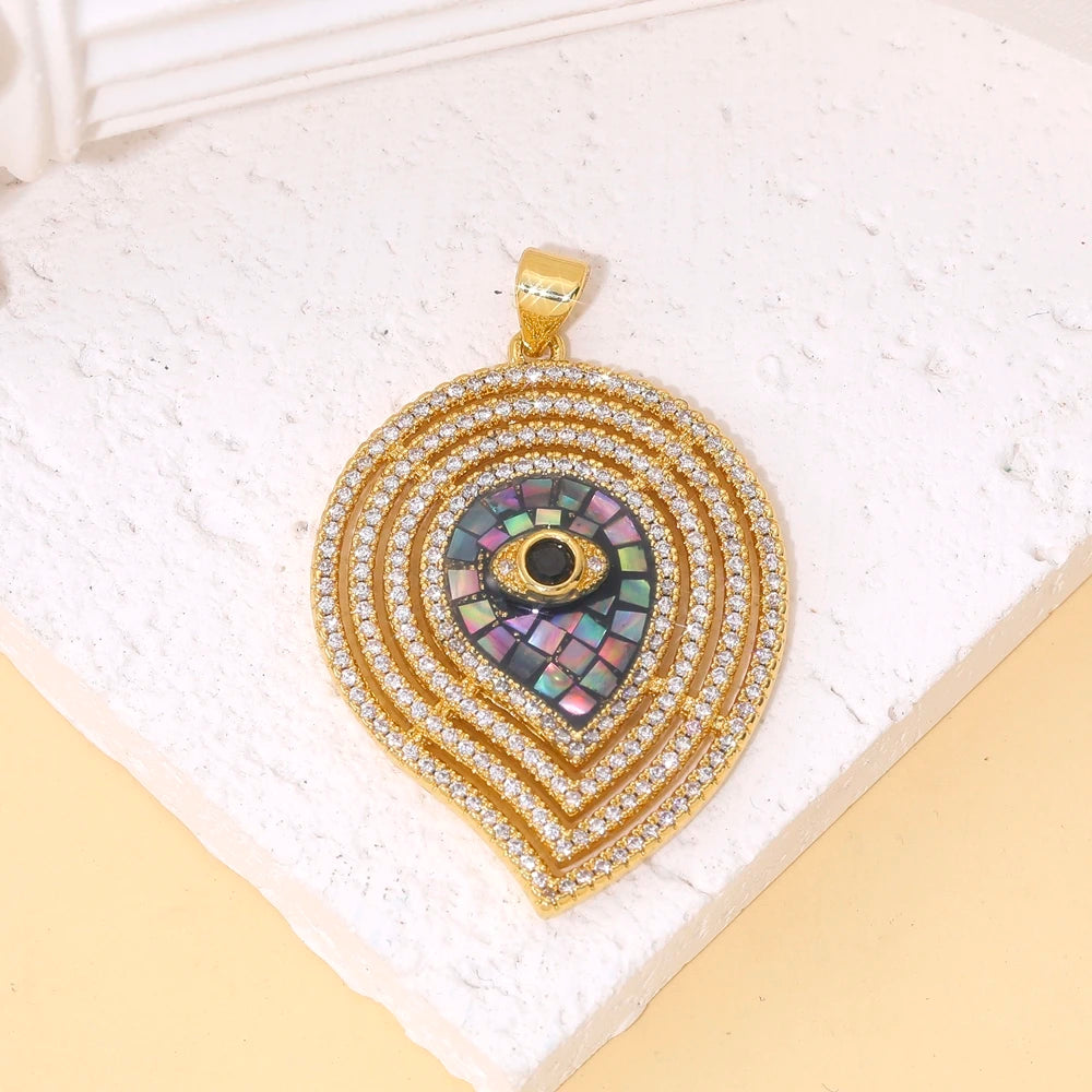 Juya Handmade 18K Real Gold Plated Opal Shell Round Turkish Greek Evil Eye Charms For DIY Luxury Talisman Pendant Jewelry Making