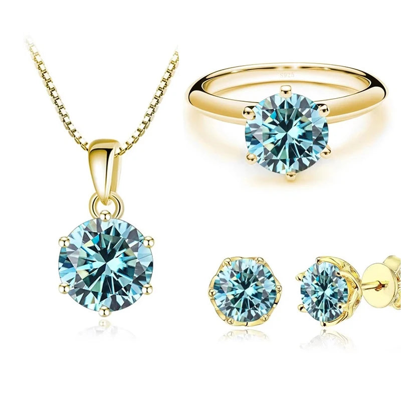 JoyceJelly 1Carat Moissanite Jewelry Set For Women Sterling S925 Silver Gold Plated Necklace Earrings Ring GRA Certified Wedding