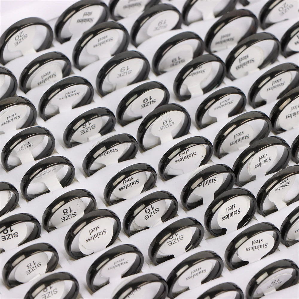 100Pcs/lot Fashion Smooth Stainless Steel Rings For Women Men Width 2-8mm Simple Lovers Jewelry Party
