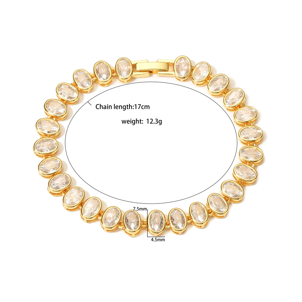 HECHENG,Oval Sparkling CZ Charm Bracelets Necklace for Women 18K Gold Plated Tennis Cubic Zircon Bohemia Beach Jewelry Set