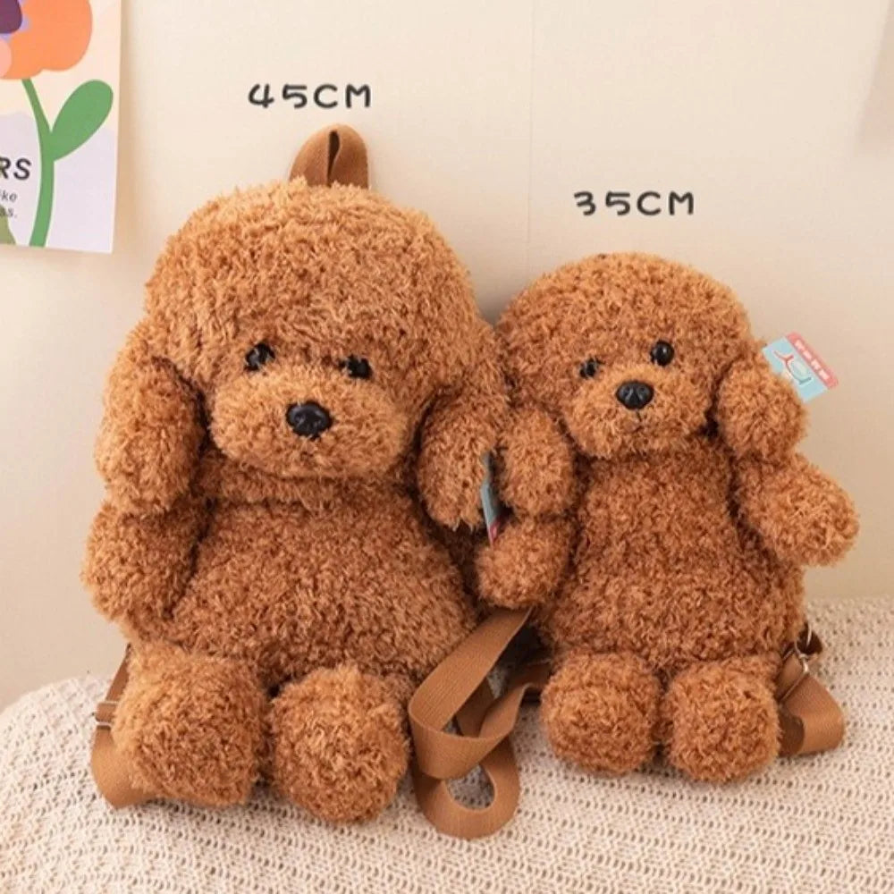 New Plush Teddy Dog Backpacks Poodle Shape Brown Khaki Stuffed Puppy Backpack Kawaii Cute Animals Shoulders Bag Girls Fashion