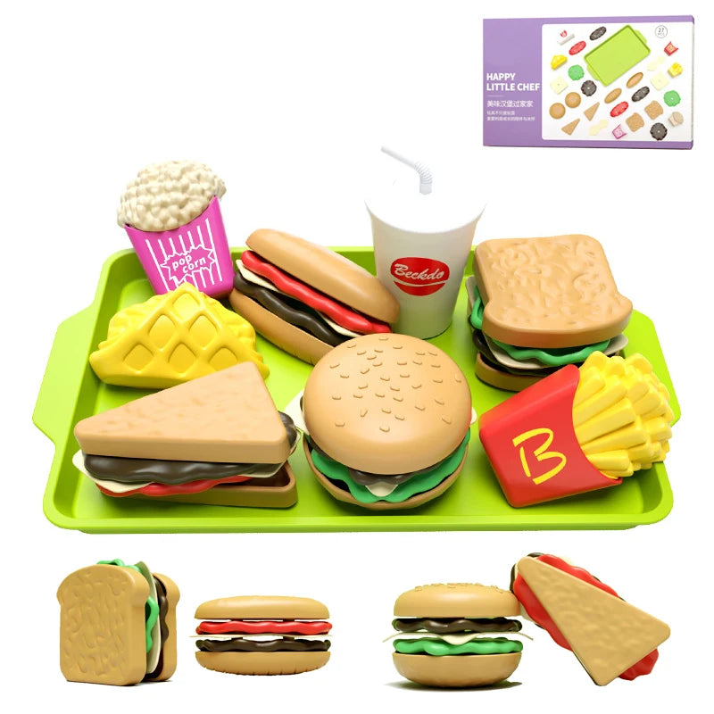 Kids Mini Kitchen Toy Detachable Snack Hamburger Cookie Miniature Accessories Plastic Pretend Toy Play House Food Sets Gift Boys