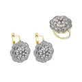 Polygon Inlay Shiny Zircon Hollow Fashion Copper Plated 18K Gold Earrings Ring suit Women Niche Light Luxury Party Decoration
