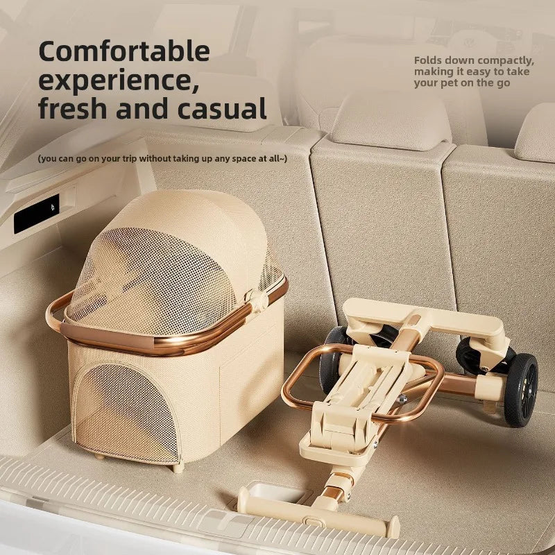 Rose Gold Pet Stroller Fashion Lightweight Foldable Detachable Carrier Bag Dog Cat Travel Cross Border Pet Stroller Dog Trolley