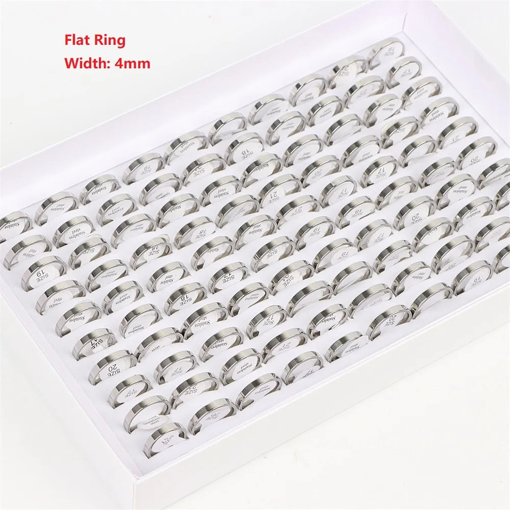 100Pcs/lot Fashion Smooth Stainless Steel Rings For Women Men Width 2-8mm Simple Lovers Jewelry Party