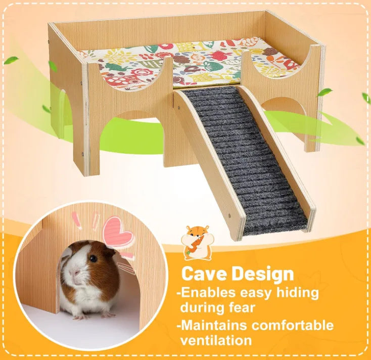 Wooden Guinea Pig Hideout Small Pet House Natural Wood Shelter for Hamsters Rats Hedgehogs Cage Decoration