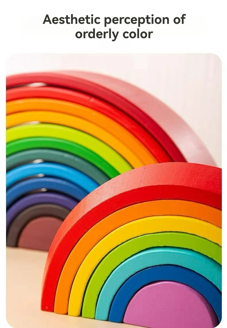 Wooden Rainbow Block Colorful Stacking Building Block Children Open-shaped Creative Building Blocks Montessori Educational Toy