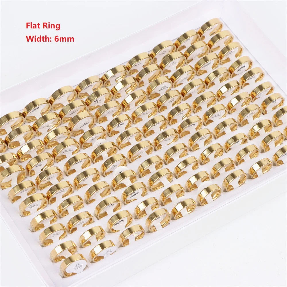 100Pcs/lot Fashion Smooth Stainless Steel Rings For Women Men Width 2-8mm Simple Lovers Jewelry Party
