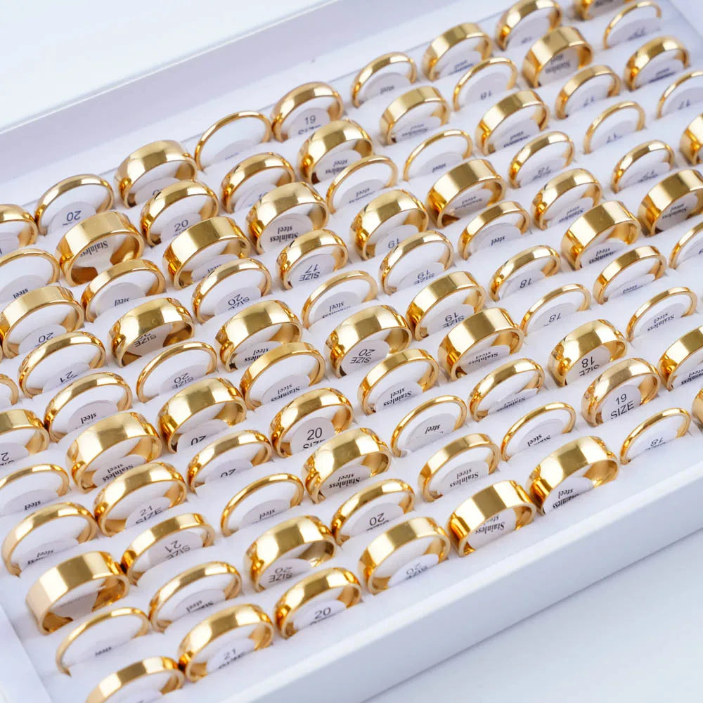 10/20/50/100Pcs/Lot Fashion Stainless Steel Stripe Heart Hollw Rings For Men Women Mix Style Simple Jewelry Party Gifts
