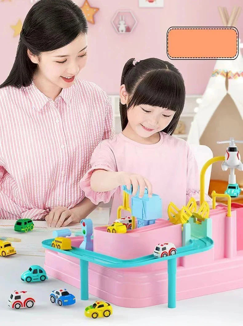 Hot Racing Rail Car Tracks Toy Game for Children Kids Train Board Adventure Parking Mechanical Toy for Boy Age 3+ Birthday Gift