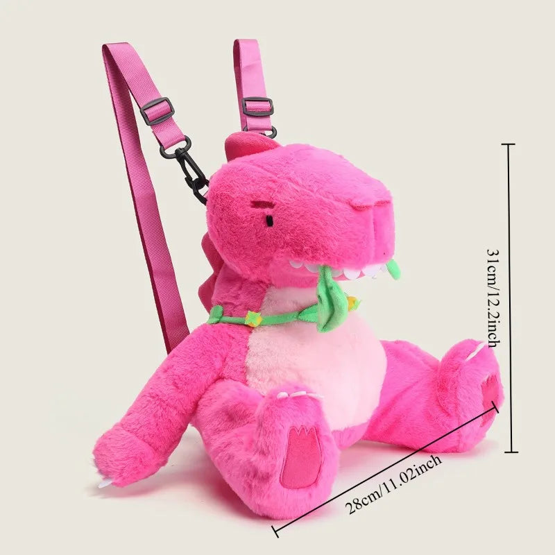 Cute Pink Dinosaur Plush Backpacks Super Soft Kawaii Animals Plushie Crossbody Bag Versatile Knapsack Beautiful Birthday Gifts
