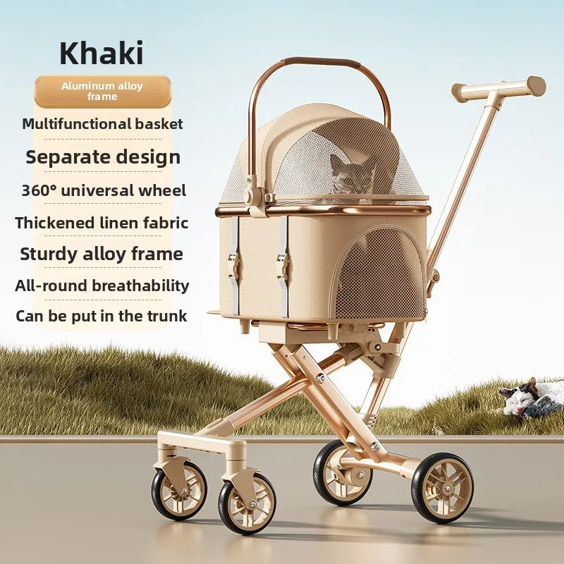 2026 New One Click Foldable Pet Stroller Portable Separable Light Weight Universal Outdoor Travel for Cats and Dogs Pet Stroller