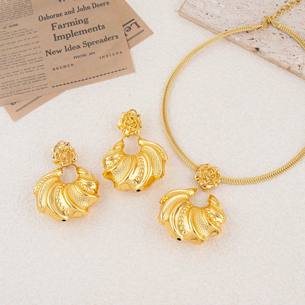 African Jewelry Set Irregular Design Hoop Earrings and Pendant 2PCS Set for Weddings Bridal Necklace Earrings Accessory
