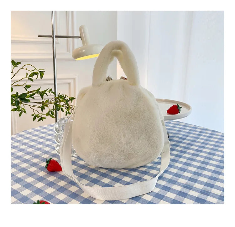 New Rabbit Kitten Plush Toy Backpack Stuffed Animal Rabbit Hold Peach Cat Hold Avocado Portable Shoulder Bag Girl Birthday Gifts