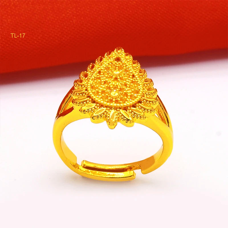 ANIID Dubai Gold Color Ring For Women Resizable Brazilian Wedding Bride Arabic Ethiopian Finger Ring Nigerian Jewellery Moroccan