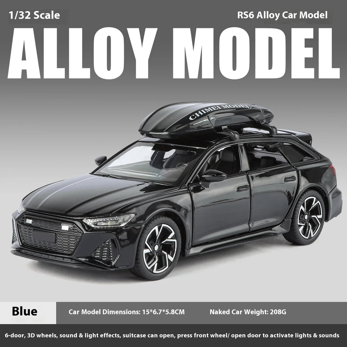 1:32 RS6 Model Car, Black Edition: Customized for Kids Realistic Simulation, Diecast Metal, Perfect Gift for Boys