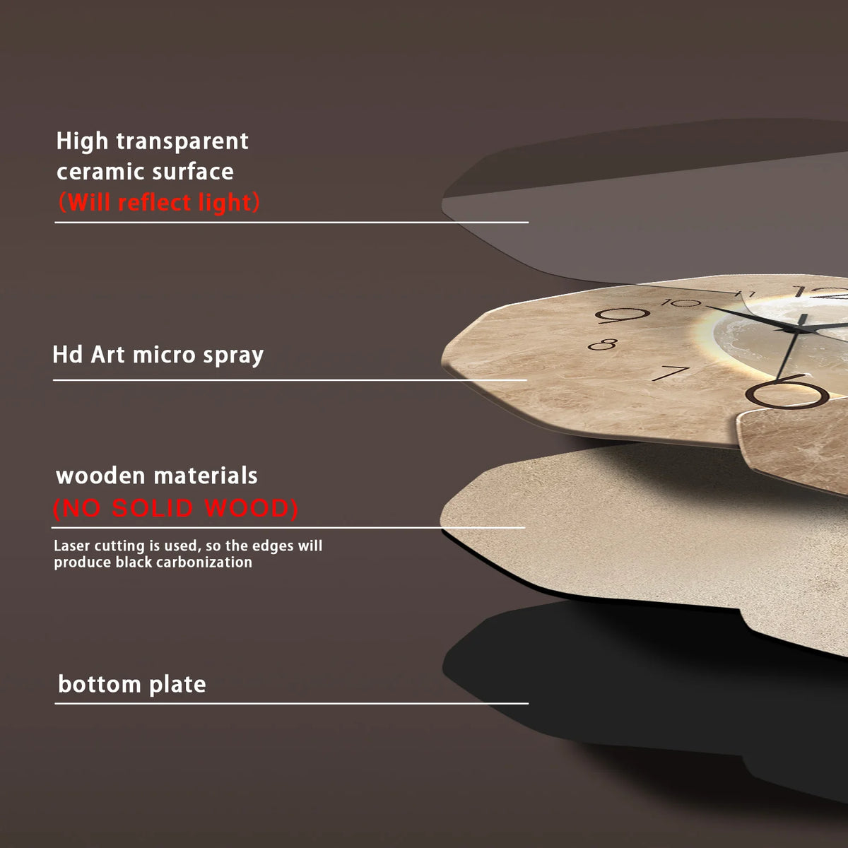 Modern Simple Silent Wall Clock, Moon Design - Quartz Movement, Wooden Material, for Bedroom, Living Room or Office Decoration