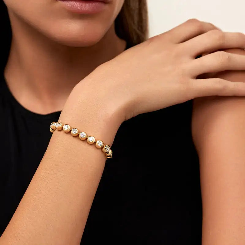 New Arrived Top Quality Fashion Women Female Jewelry Set Bezel 5A CZ Round Beaded Tennis Chain Bracelet Necklace