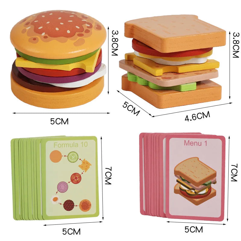 Montessori Wooden Burger Stacking Toys for Toddlers Kids Preschool Educational Toys Play Food Matching Birthday Toy For Kids