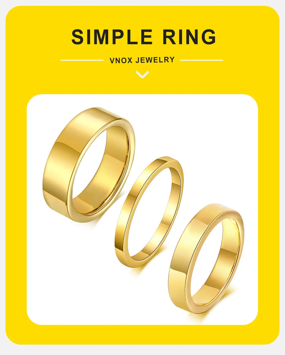 Vnox 2/4/6/8mm Tungten Ring for Men Women, Baisc Simple Gold Color Wedding Band, Anti Scratch Minimalist Ring