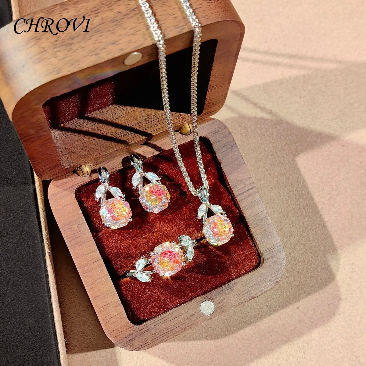 925 Sterling Silver Octagonal Millennium Rose Cut Necklace Pendant Diamond Stud Earrings Colorful Ring for Women Jewelry