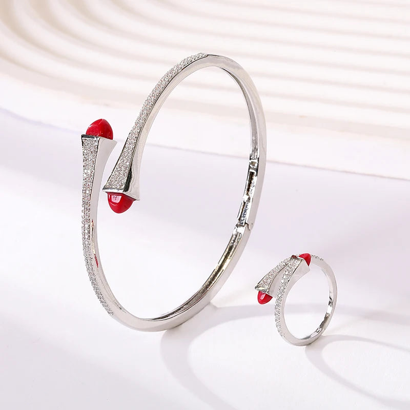 2025 New Cute Women Fashion Bracelet & Ring Set Candy color stone Simple Open Cuff Bangle Ring Arab Middle Eastern Jewelry Set