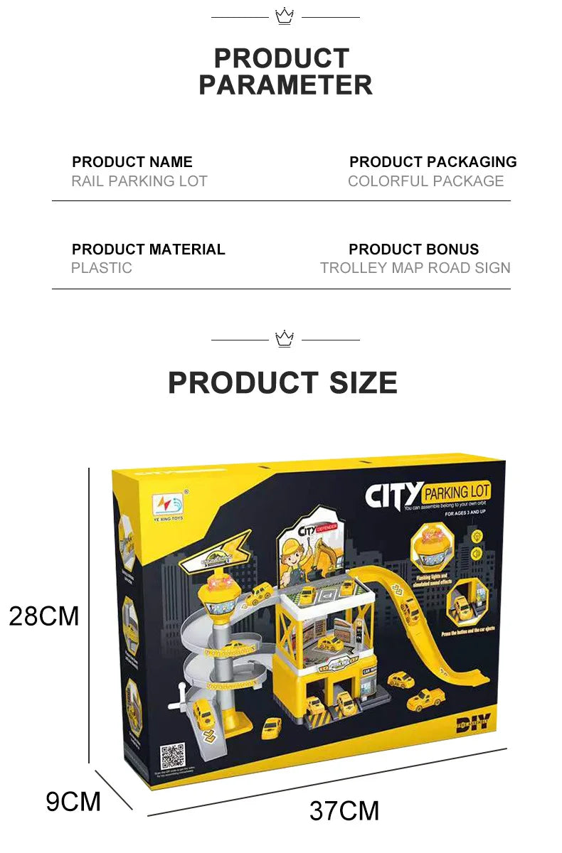 Kids Racing Track with Mini Cars Sliding Parking Lot Toys Multi-Storey Car Parking Fire Police Engineering Vehicle Boy Xmas Gift